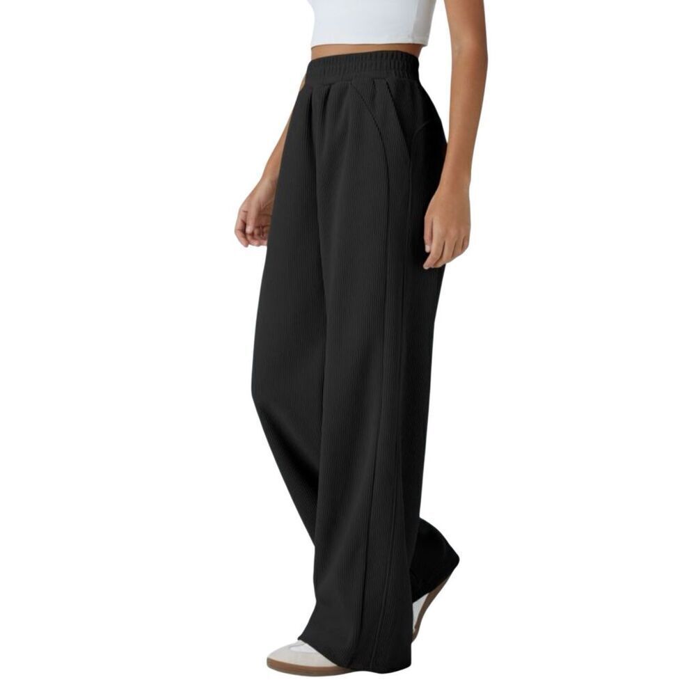 NWT Halara Black High Waisted Side Pocket Straight Mop Corduroy Casual Pants XL